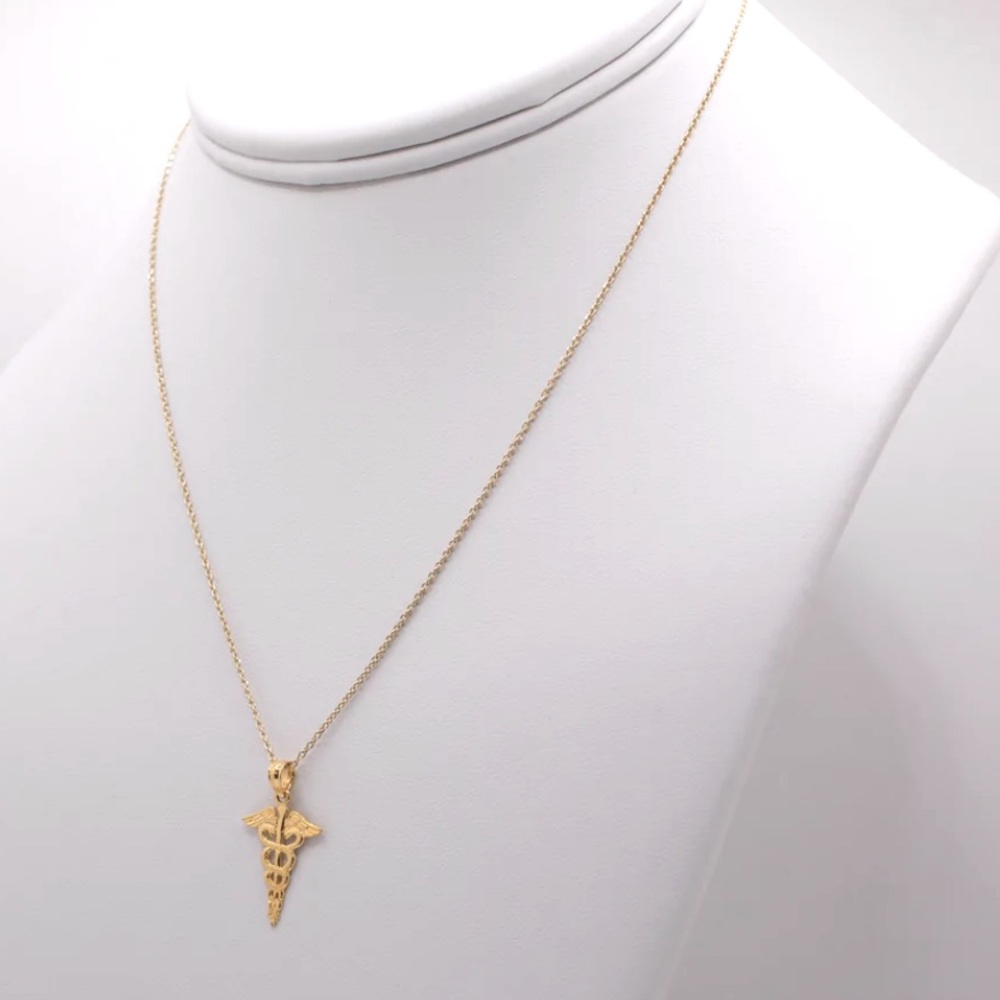 14K- Gold - Caduceus pendant & necklace